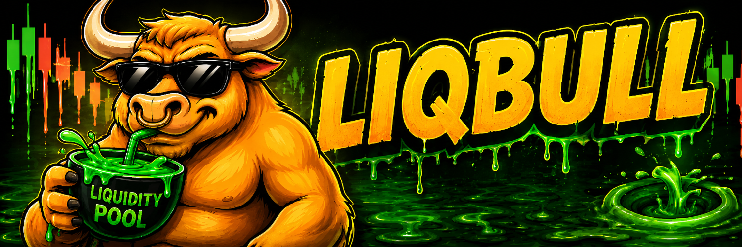 LIQBULL banner with orange bull and green liquidity pool